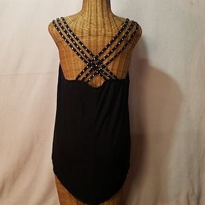 NWOT black strappy tank top with silver accents